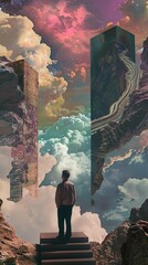 Surreal Landscape with a Man Standing on a Path