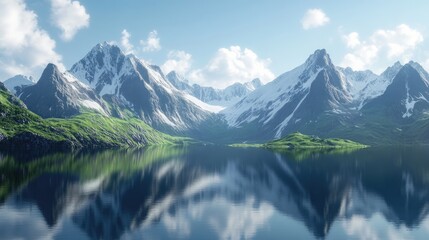 Serene proteomics setting featuring still water and impressive mountains