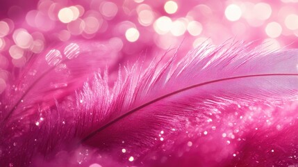 Ostrich feathers against a magenta backdrop with sparkles ideal for festive themes or celebrations Close up view for a vibrant design