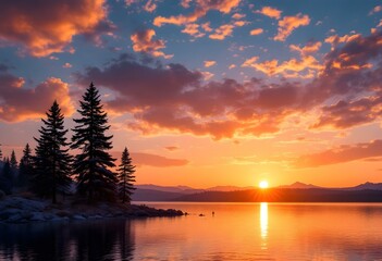 sunset over the lake