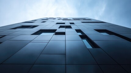 Contemporary building facade featuring sleek black steel and glass design