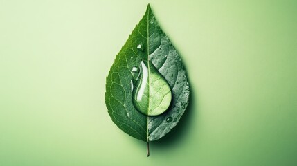 Icon representing CO2 reduction on a green leaf with a water droplet symbolizing decreased carbon footprint and promoting a circular green economy to combat climate change