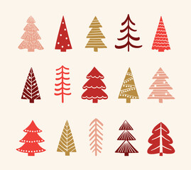 Colourful Christmas tree collection. Holiday ornaments. Vector illustration