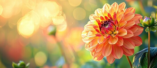 A Red And Yellow Decorative Dahlia In The Sun