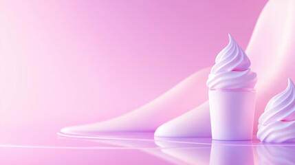 Delightful swirls of creamy pink soft serve ice cream against a soft pink background