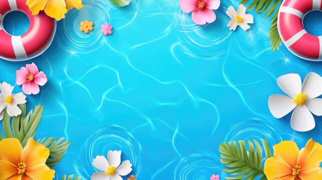 Vibrant blue swimming pool backdrop featuring a cheerful summer theme