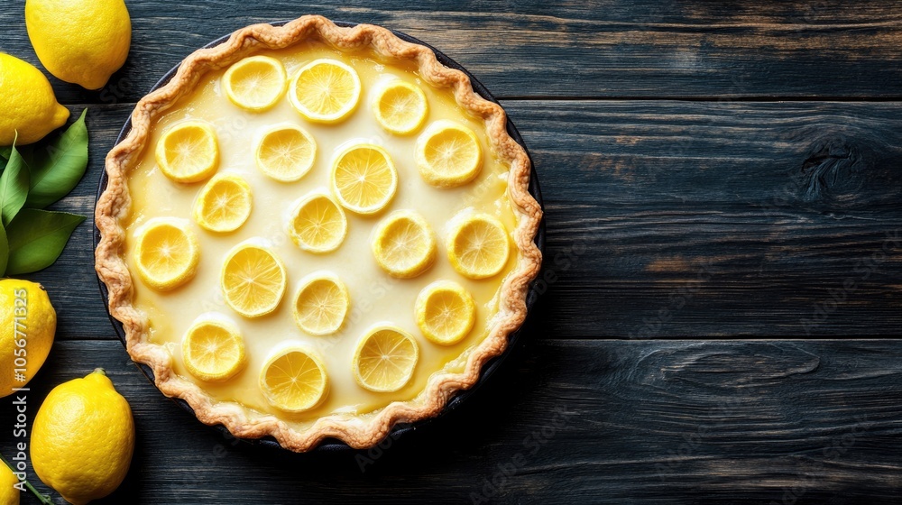Aufkleber aromatic lemon pie from above showcasing its sweet appeal space available for text