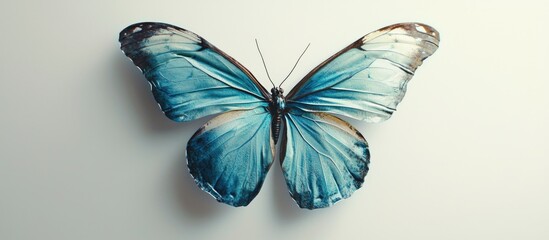 Fototapeta premium Blue Moth Landing On The White Wall