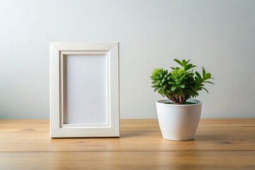 Tilt-Shift Minimalist Home Decor Photography - White Frame, Plant, Vase