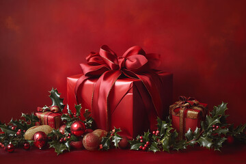 Flat lay showcasing an assortment of holiday ribbons with varying textures and patterns.