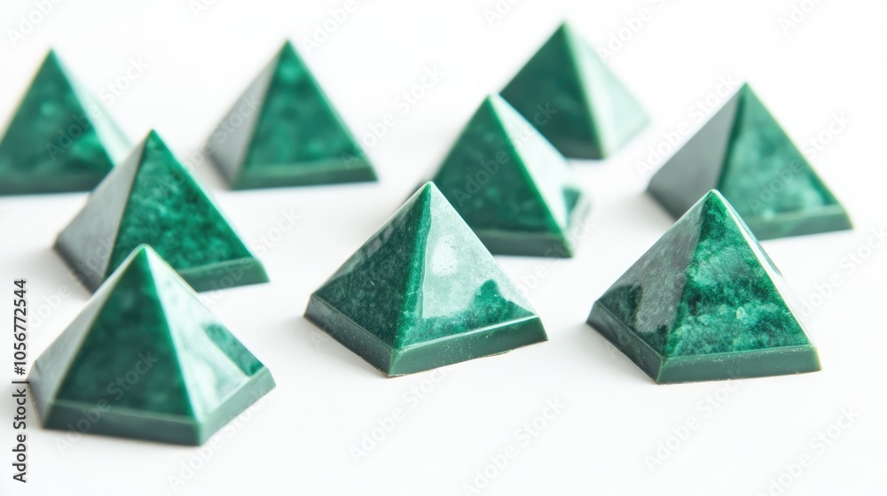 Poster luxury pyramid shaped chocolate candies featuring a geometric triangular design in green handmade co