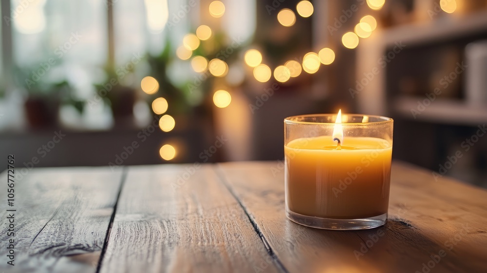 Poster lit candle on a wooden table featuring homemade candles and a banner with ample copy space