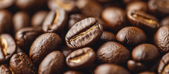 Fototapeta premium Closeup Of Fresh Natural Coffee Beans Selective Focus And Cropfragment