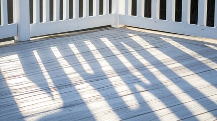 White wooden deck casting diagonal shadows