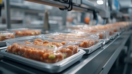 Close-up of a Conveyor Belt Filled with Individually Packaged Food