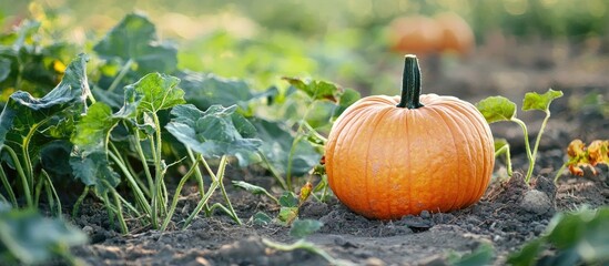 Obraz premium Raw Fresh Pumpkin Unpicked Growth On The Ground