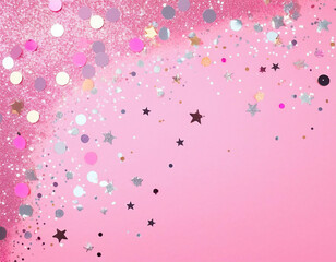 Pastel Pink Festive Confetti and Sparkles Flat Lay Background