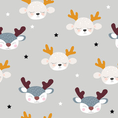 Cute vector hand deer background in Scandinavian style. Perfect for wallpapers, fabric, textile. Pastel colors