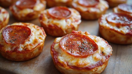 Mini pan pizzas fresh meat snack perfect fast food meal