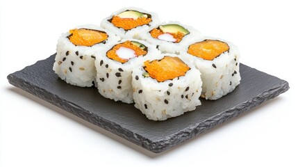 Delicious sushi rolls a tempting fusion of flavors on a slate plate