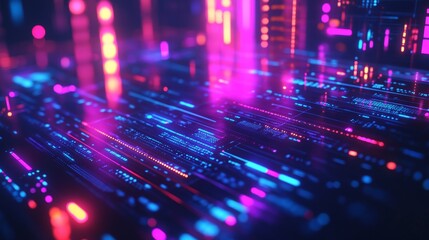 Abstract digital network with glowing pink and blue lines