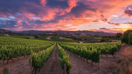 Obraz premium A breathtaking panorama of a vibrant fertile vineyard