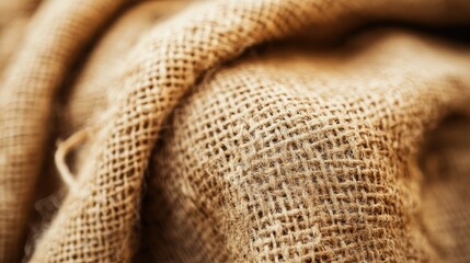 A close up of textured burlap highlights detailed weaves and natural fibers offering a warm rustic appeal suitable for themes of agriculture sustainability and nature inspired design