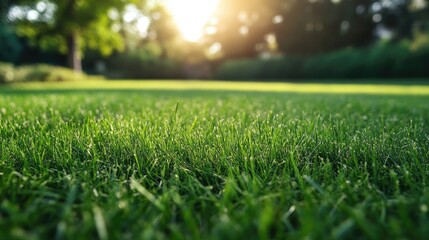 Naklejka premium Close up of freshly cut grass during lawn mowing at a residential area
