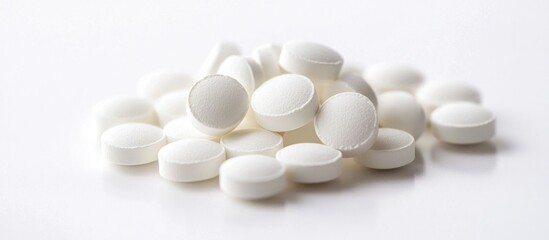 White Calcium Pills On A White Background