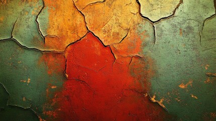 Obraz premium Abstract textured background in green red and orange metal with a craquelure design