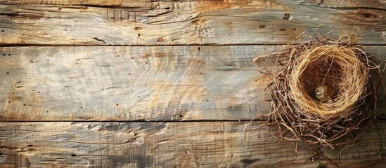Bird Nest On A Rustic Wooden Table
