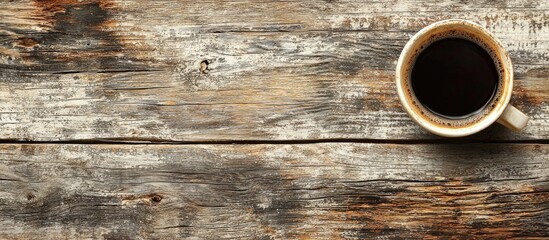 Cup Of Black Coffee Over Grunge Wood