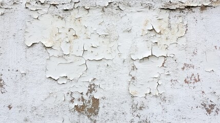 Obraz premium A weathered wall showcasing signs of aging featuring peeling white paint and cracks