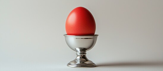 Red Egg In A Silver Cup Isolated On White