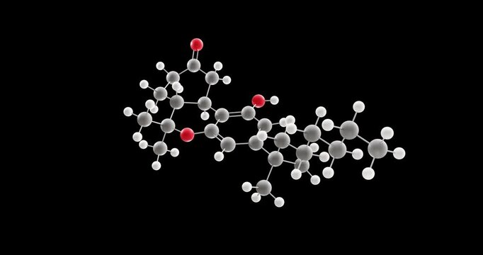 Nabilone molecule, rotating 3D model of antiemetics, looped video on a black background