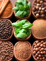 Fototapeta premium A beautiful array of spices and herbs showcasing nature's flavors and culinary diversity
