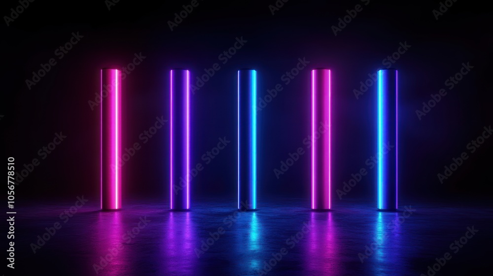 Poster Illuminated columns a striking display of neon lights in a dark space