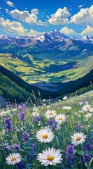 Alpine Meadow with Snowy Peaks