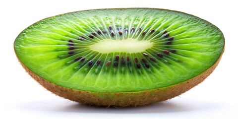 Vibrant kiwi slice, fresh and juicy, set on a clean white background. Ideal for food lovers and health-conscious individuals aiming to enhance their nutritious diet.