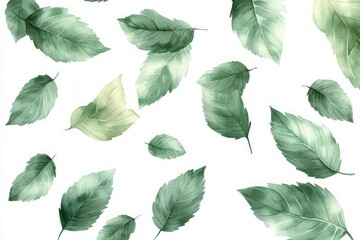 Obraz premium Watercolor Green Leaves Pattern