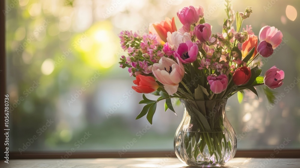Poster a vase filled with flowers rests on a table