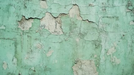Obraz premium Celadon green concrete wall featuring a textured surface with scuffs and cracks