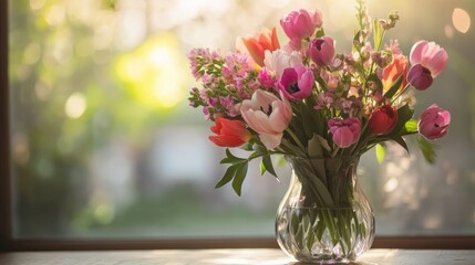 A vase filled with flowers rests on a table
