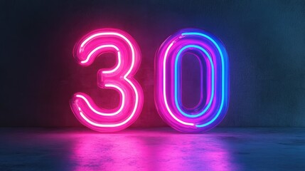 Glowing neon numbers in pink and blue hues featuring the number 30