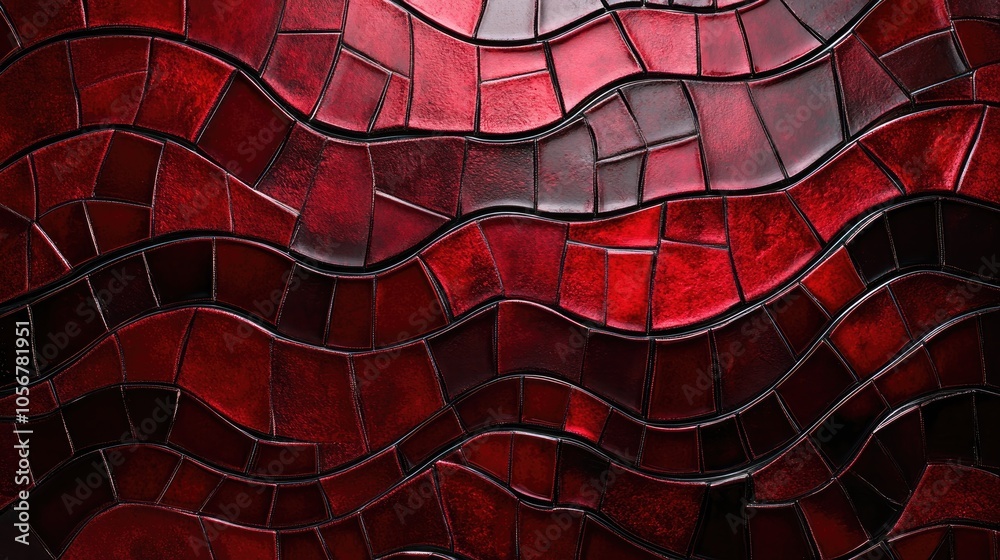 Poster abstract dark red mosaic tile wall texture featuring fluid wave like patterns