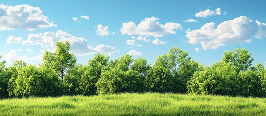 Small Forest With Nature Blue Sky And Fresh Grass