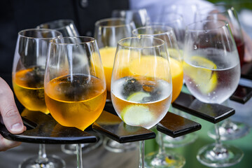 Refreshing Beverage Selection on Elegant Serving Tray