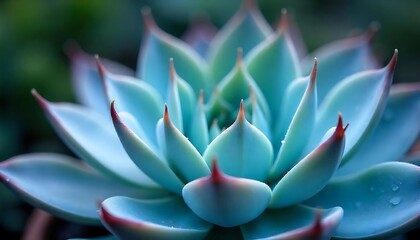 Close-up of Blue Succulent with Red Tips,