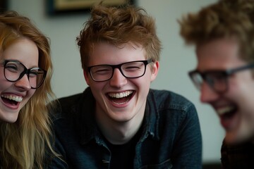 Obraz premium Laughing friends enjoying time together indoors