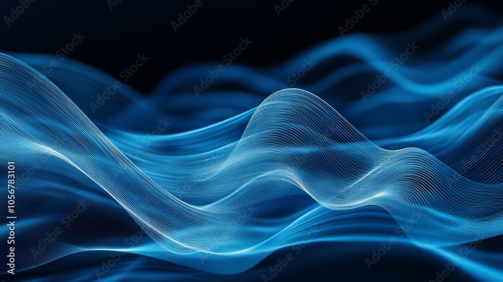 Poster a blue wave with a lot of dots in it